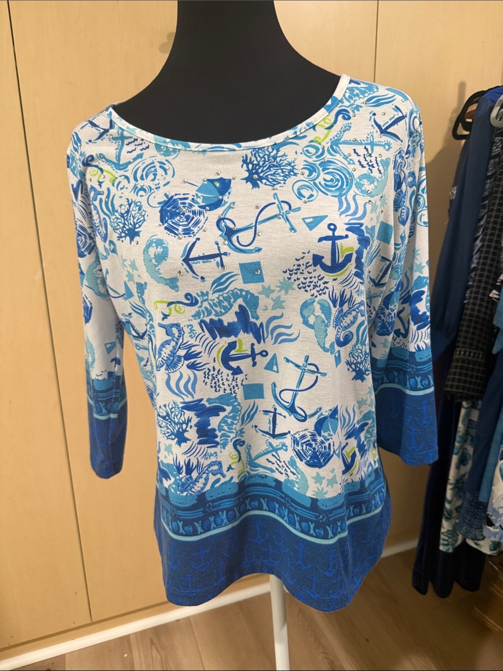Blue Nautical Print Women's Top